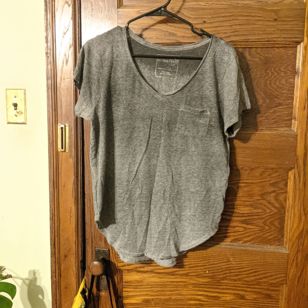distressed gray v neck tee